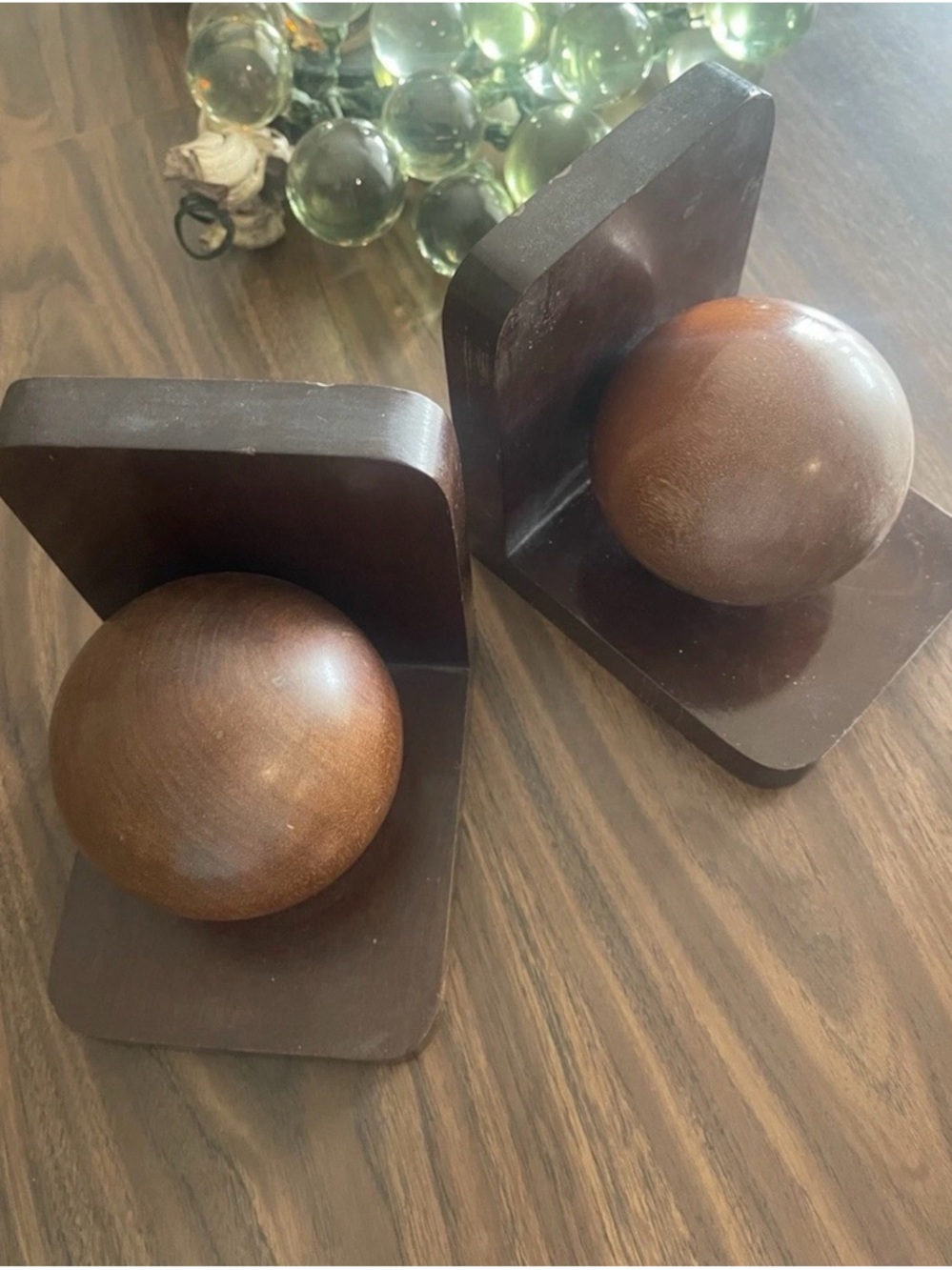 Wooden Sphere Bookends - Dark Brown